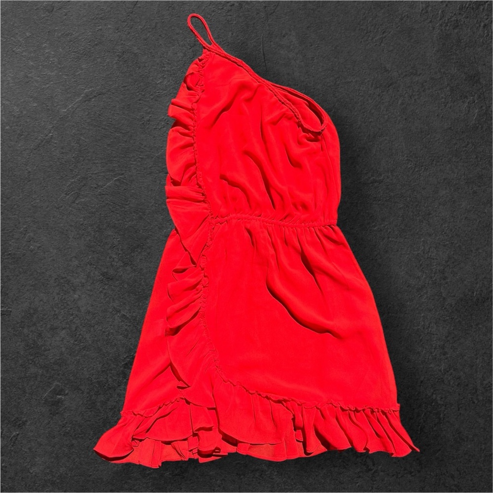 MNG Collection Red dress Asymmetric Ruffle Off the Shoulder Dress 4